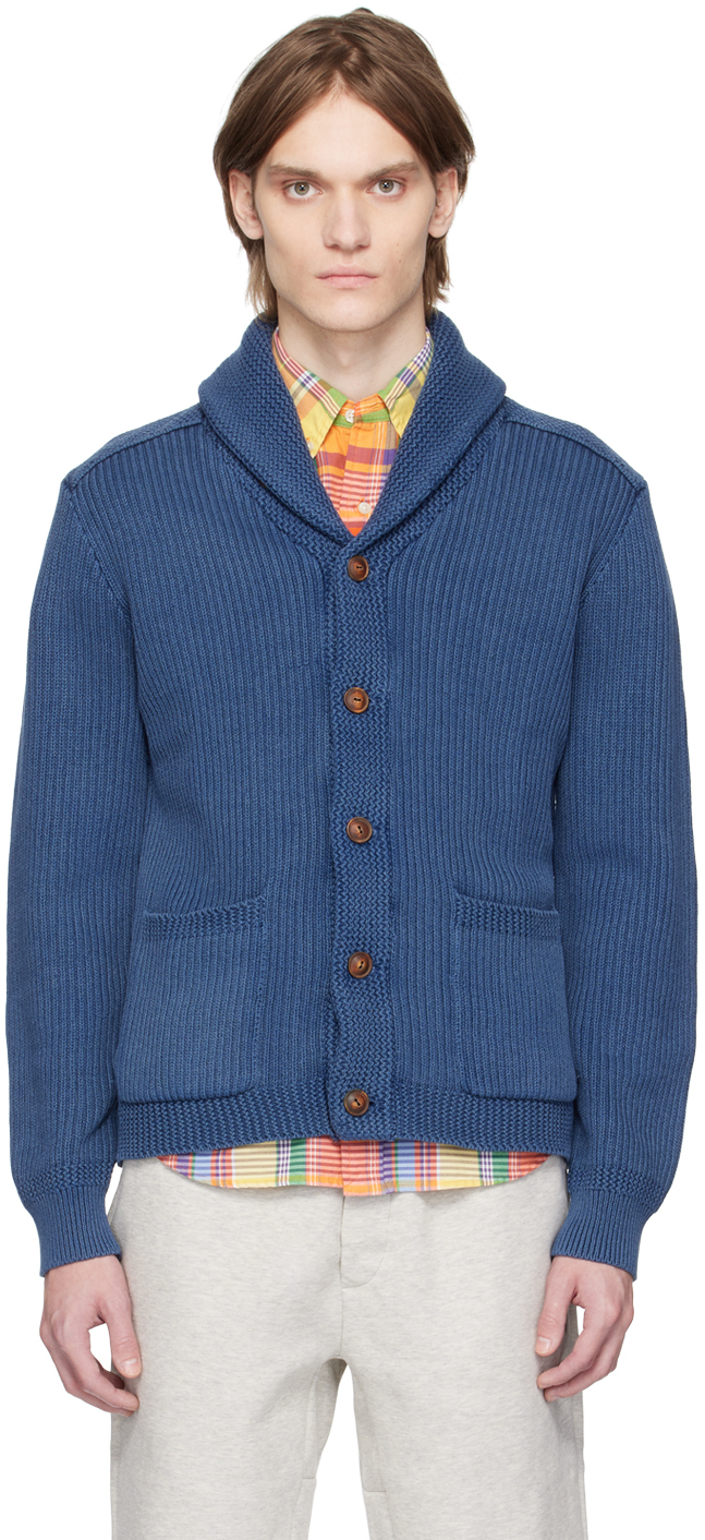 Polo Ralph Lauren: Blue Shawl Collar Cardigan | SSENSE
