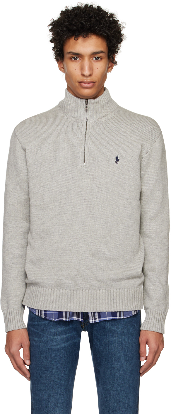 Polo Ralph Lauren: Gray Half-Zip Sweater | SSENSE