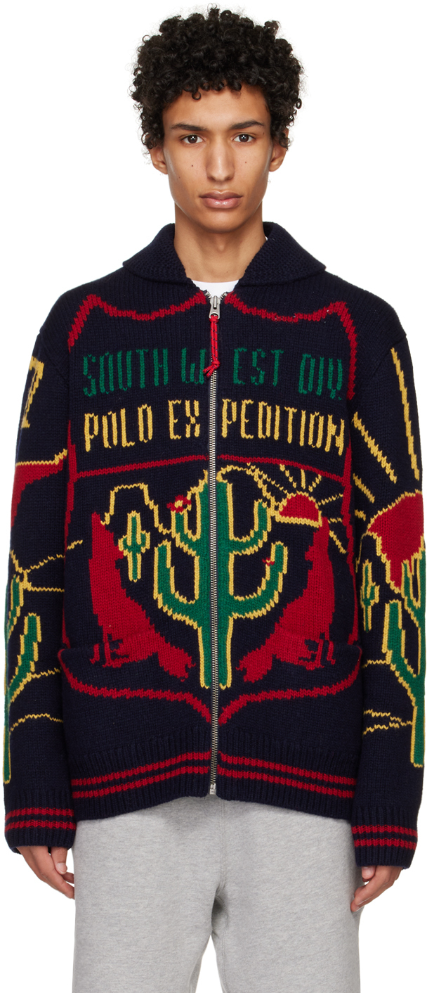 Polo Ralph Lauren Men's Wool Graphic Full-zip Sweater In Navy Multi |  ModeSens