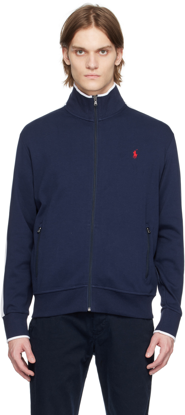 Polo Ralph Lauren Navy & White Embroidered Track Jacket In French Navy