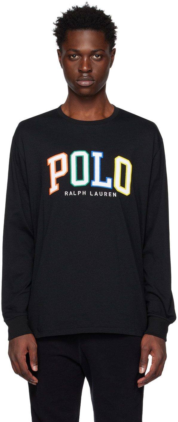 Polo Ralph Lauren Black Embroidered Long Sleeve T-shirt In Polo