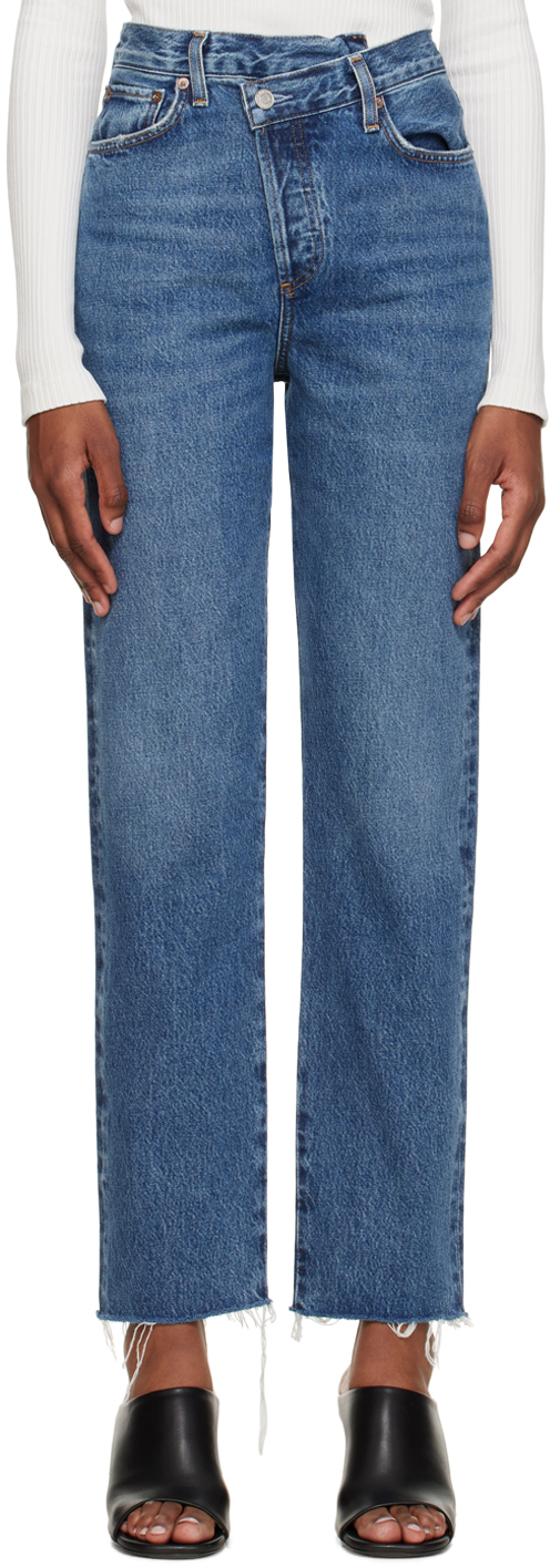 AGOLDE: Blue Criss Cross Straight Jeans | SSENSE Canada