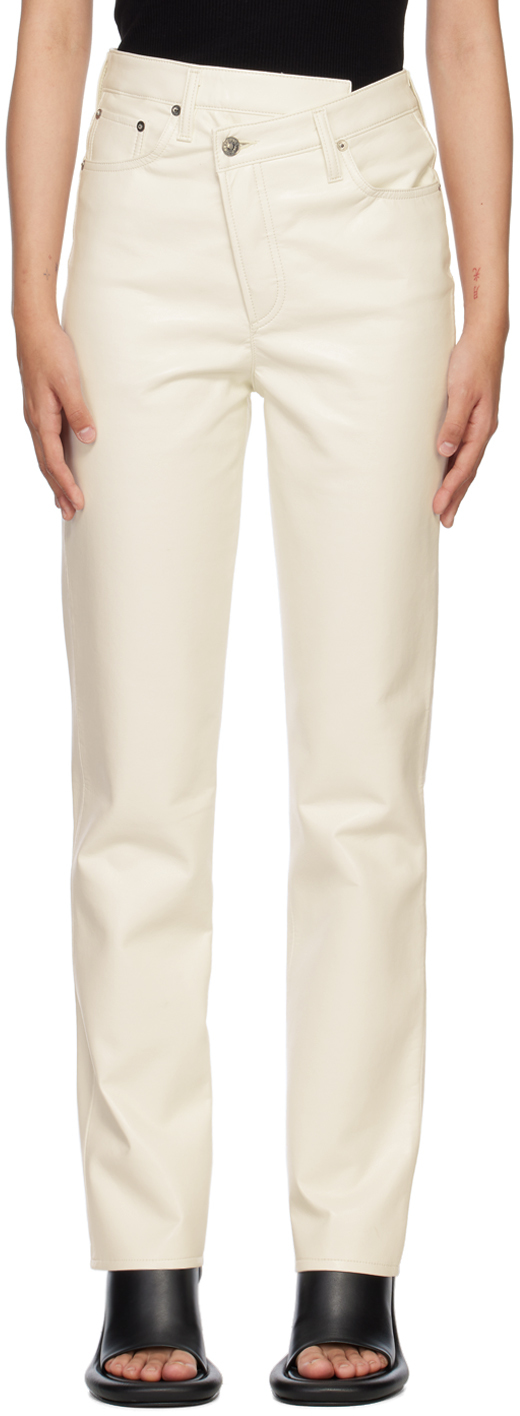 Agolde White Criss Cross Leather Pants In Lace