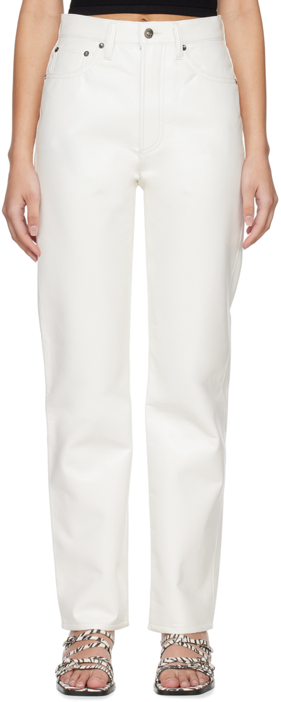 Shop Agolde White 90's Pinch Waist Leather Pants In Lace