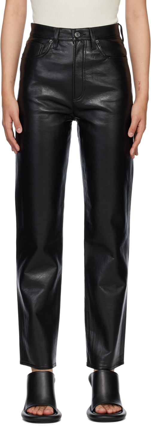 AGOLDE: Black 90's Pinch Waist Leather Pants | SSENSE UK