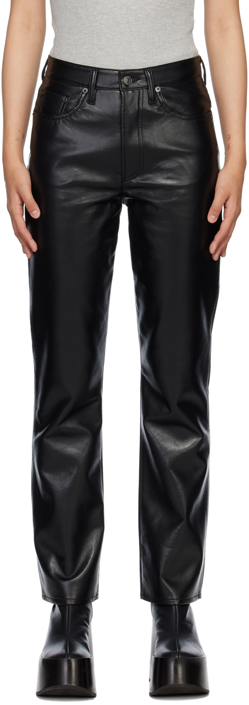 Black Relaxed Boot Leather Pants