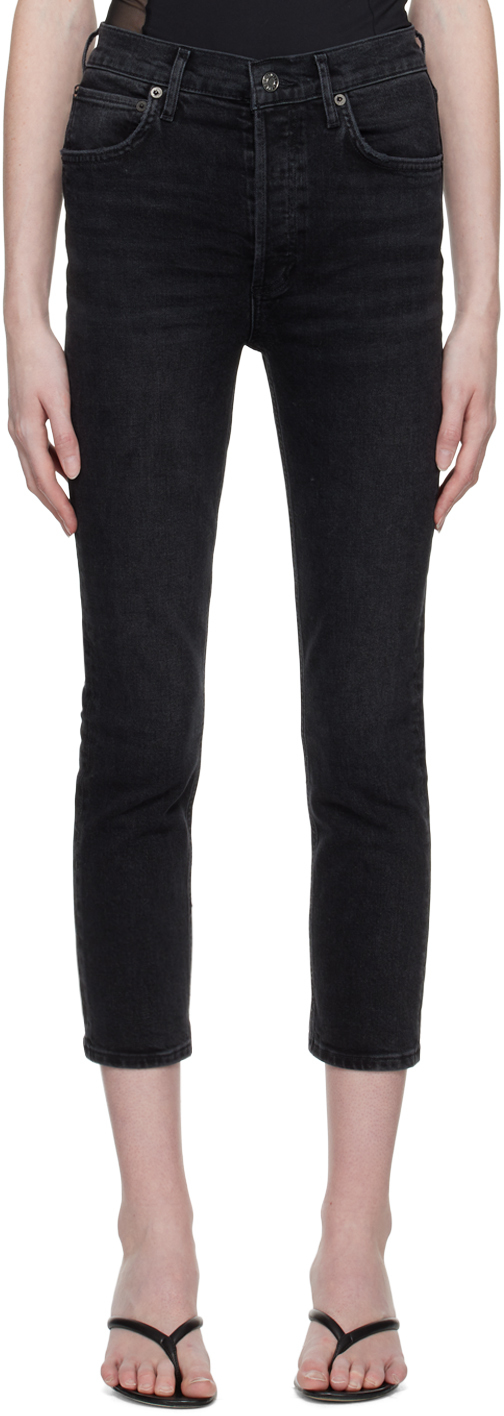 AGOLDE Black Riley Crop Jeans