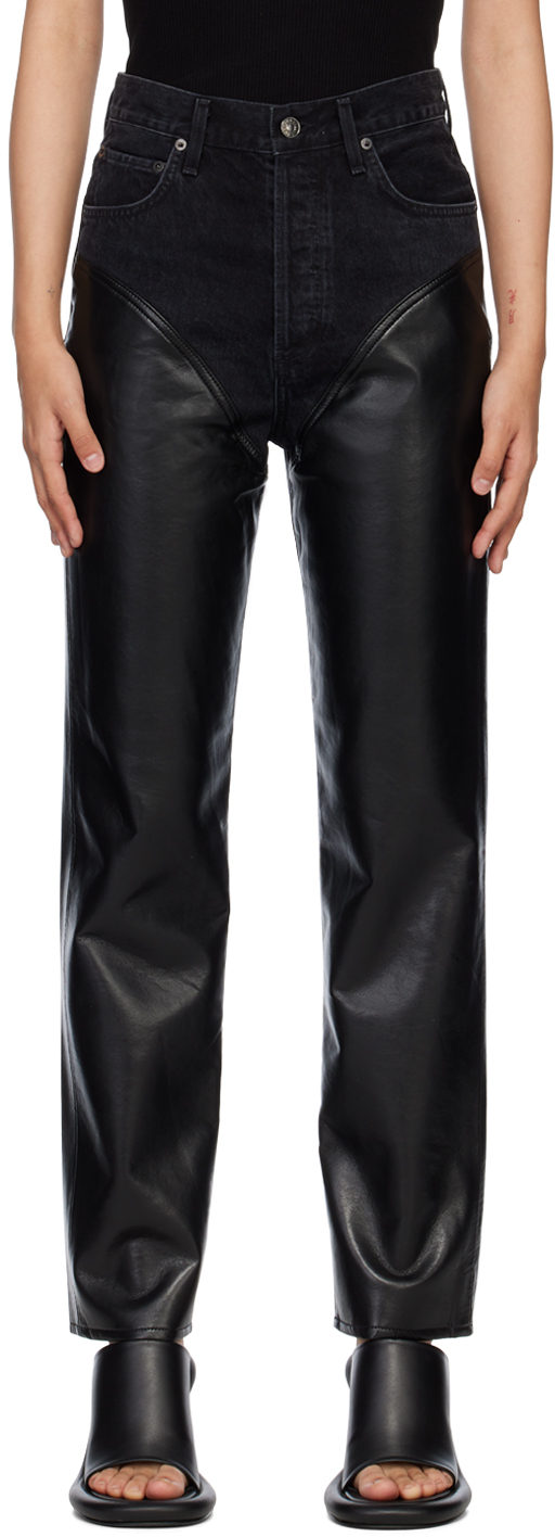 Agolde Black Harley Leather Pants In Form Detox Black