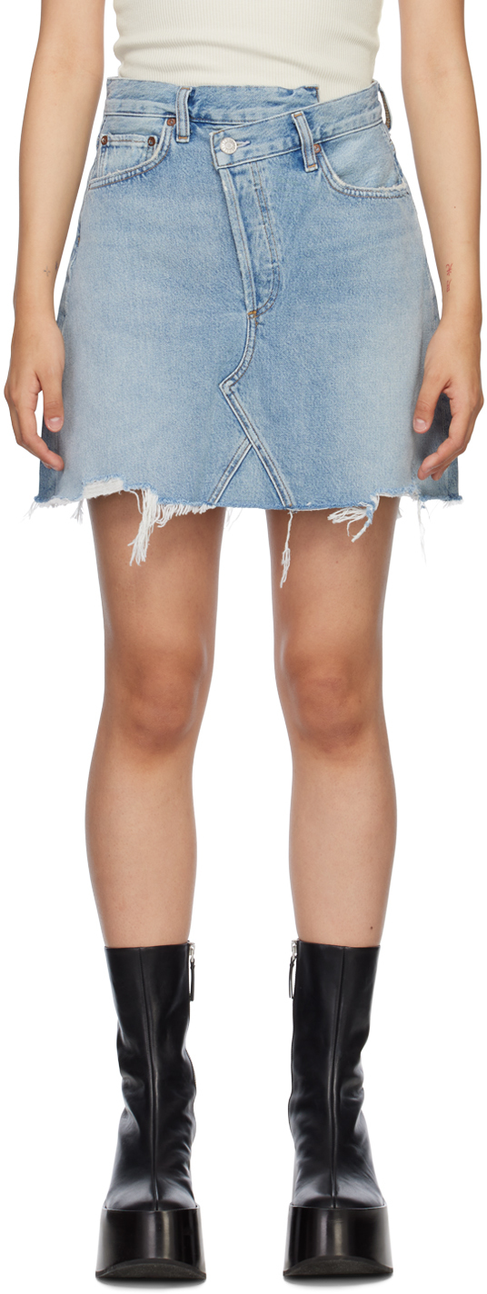 Agolde Blue Criss Cross Denim Miniskirt In Multi