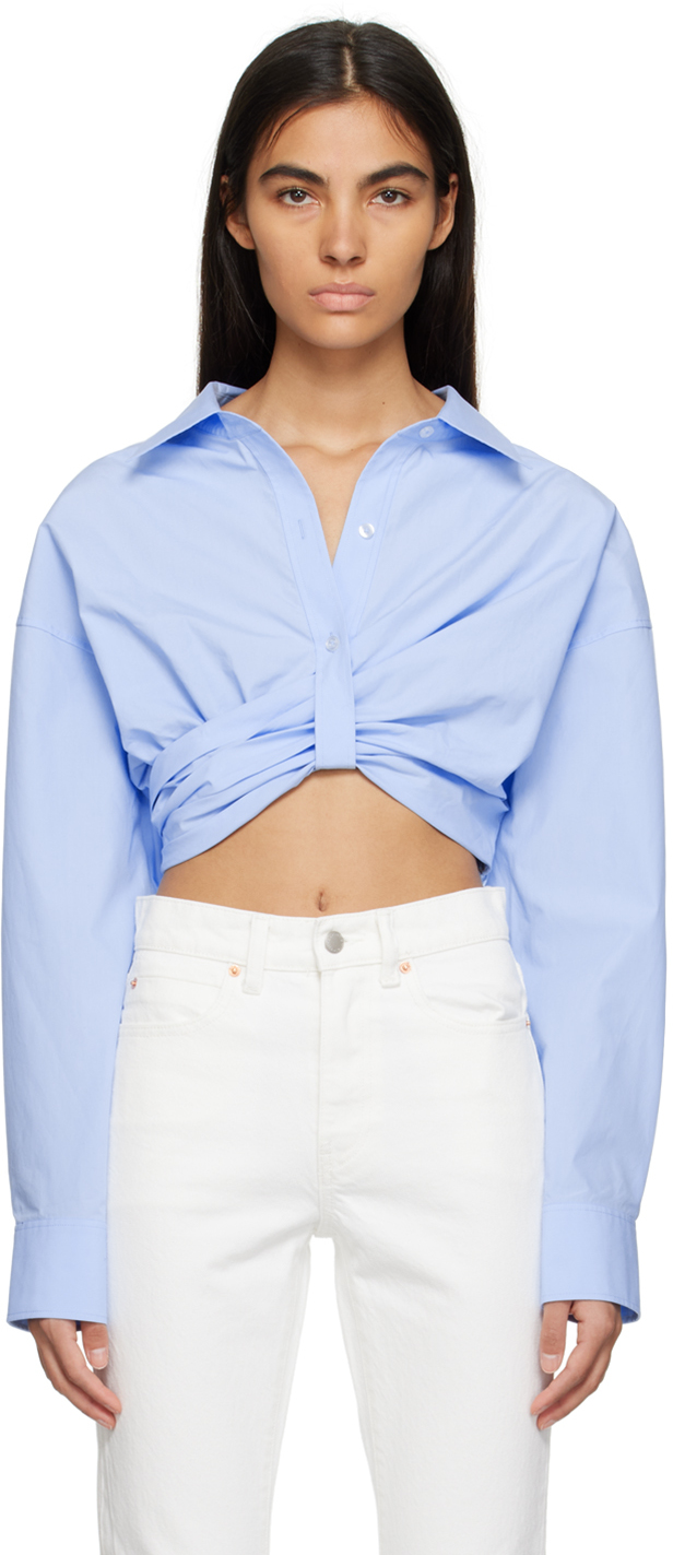 alexanderwang.t: Blue Cropped Shirt | SSENSE Canada