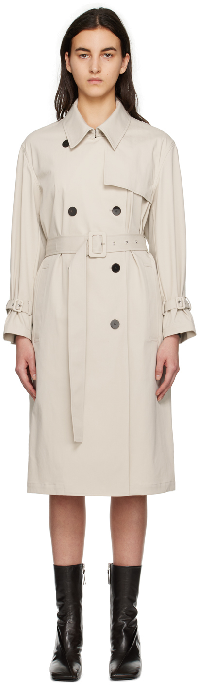 THEORY BEIGE DOUBLE-BREASTED TRENCH COAT