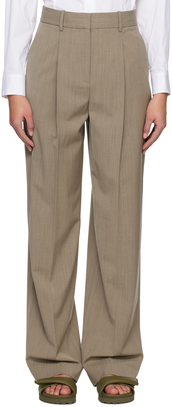 Shop Theory Gray Pleated Trousers In Khaki Melange