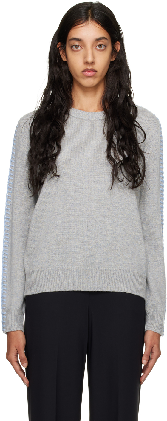 Theory Blanket Stitch Crewneck Cashmere Sweater In Winter Blue