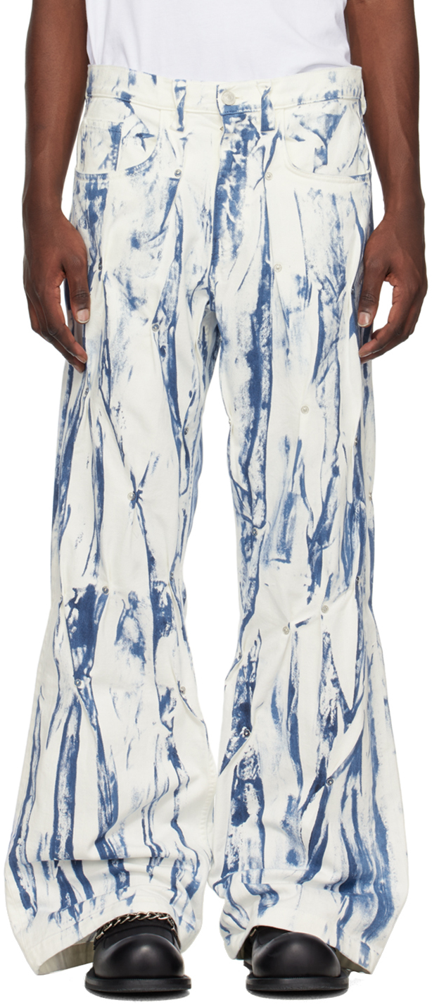 KUSIKOHC White & Blue Paint Jeans SSENSE