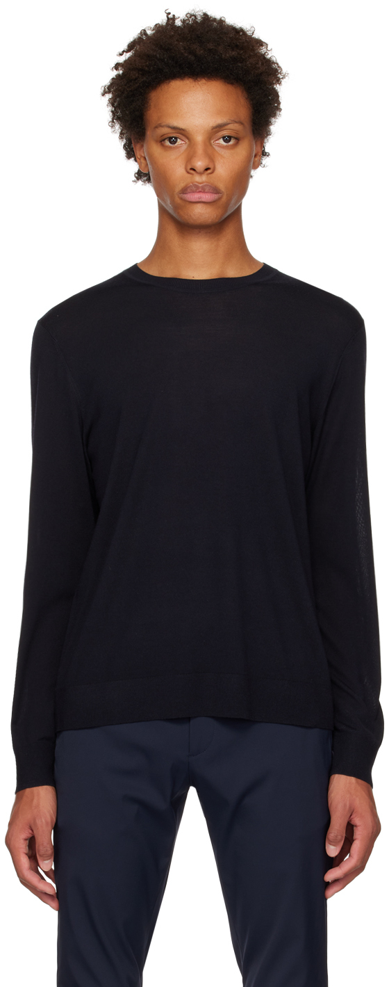 Theory Mens Maden Textured Relaxed-fit Wool Jumper Charcoal Melange In Navy