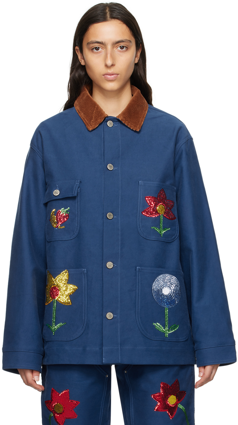 Blue Embroidered Denim Jacket