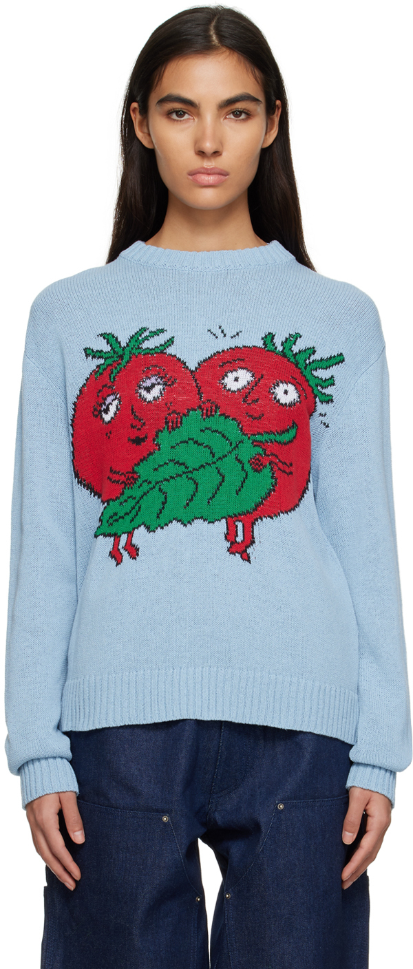 Sky High Farm Workwear Blue Happy Tomatoes Sweater In 1 Light Blue