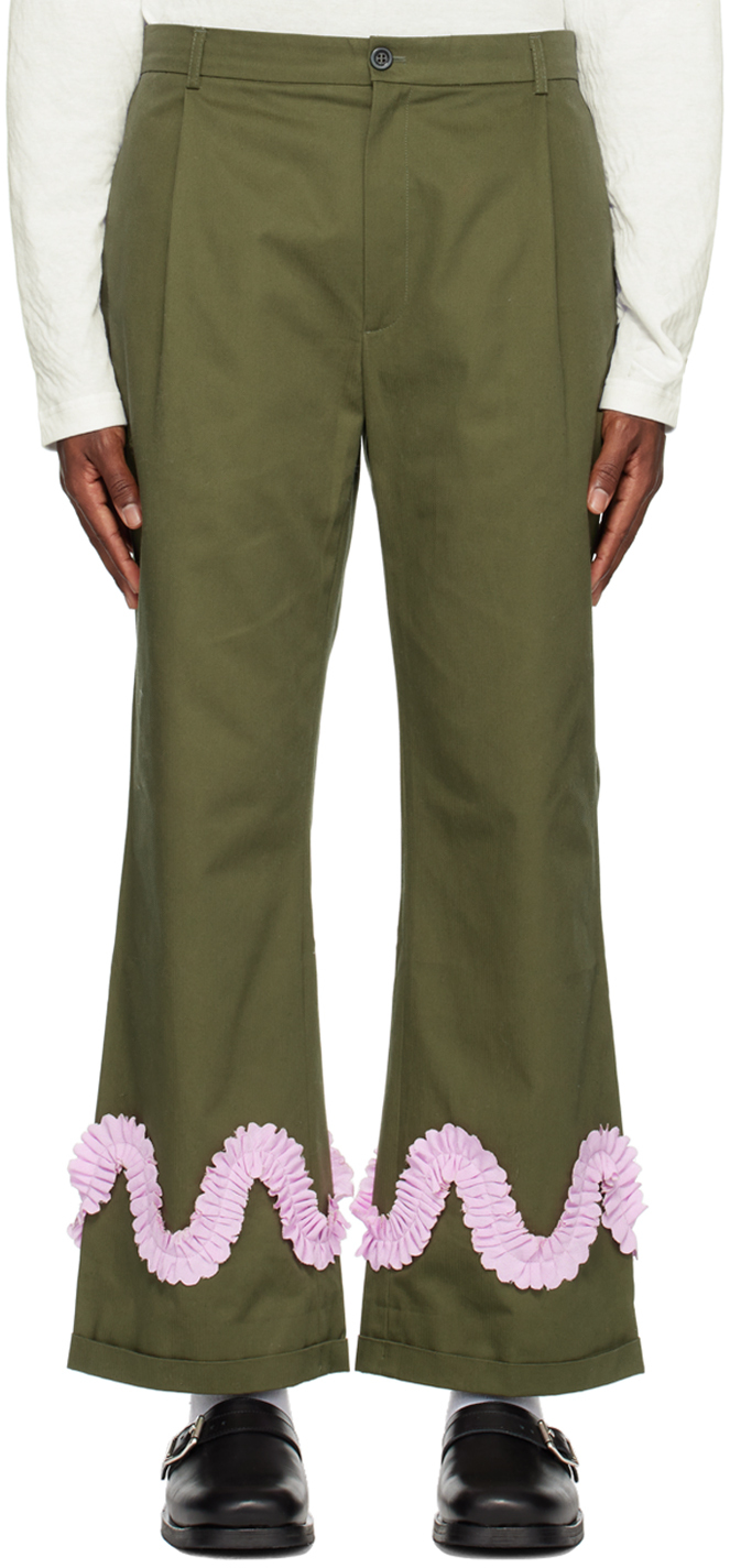 Sky High Farm Workwear Khaki Worm Trousers In Army Green