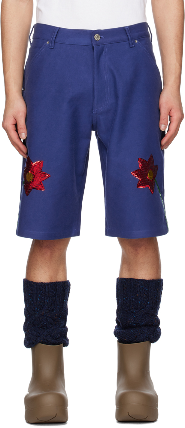 Shop Sky High Farm Workwear Navy Workwear Denim Shorts In Blue