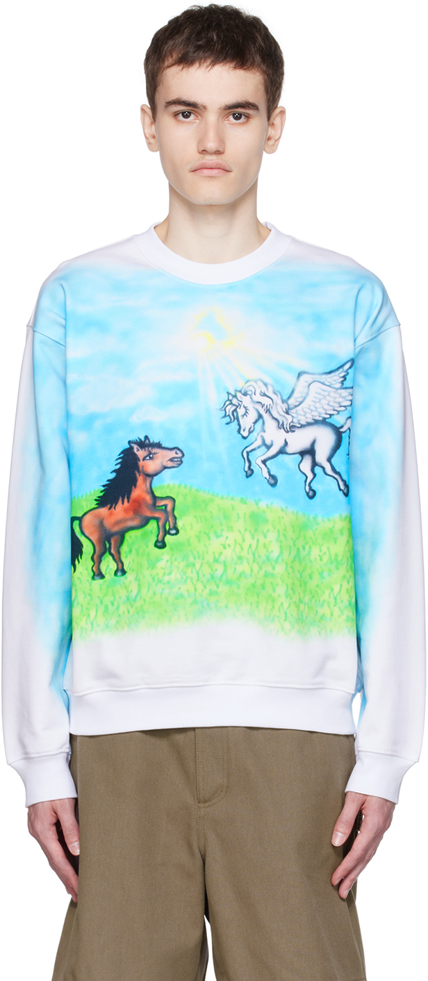 White Printed Sweatshirt by Sky High Farm Workwear on Sale