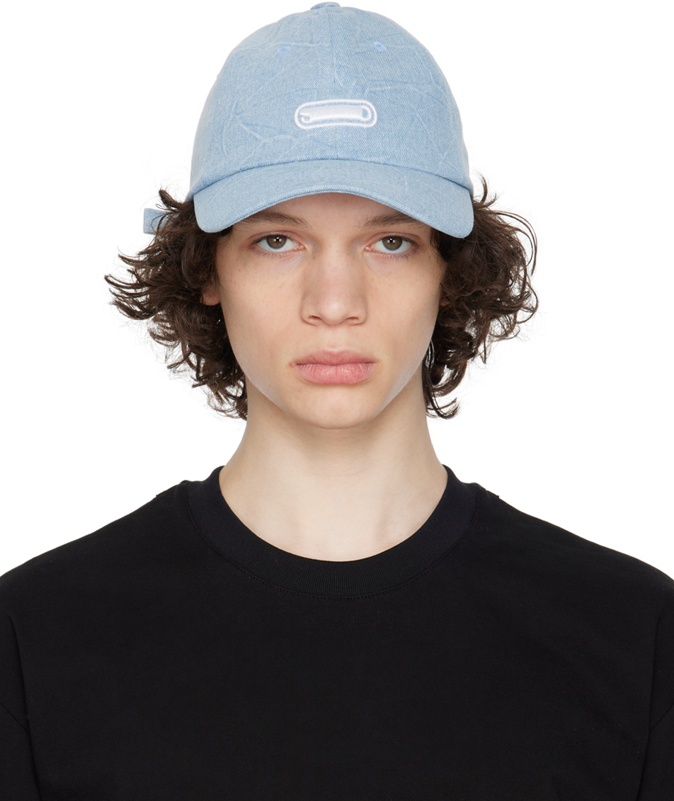 Blue Embroidered Cap by Solid Homme on Sale