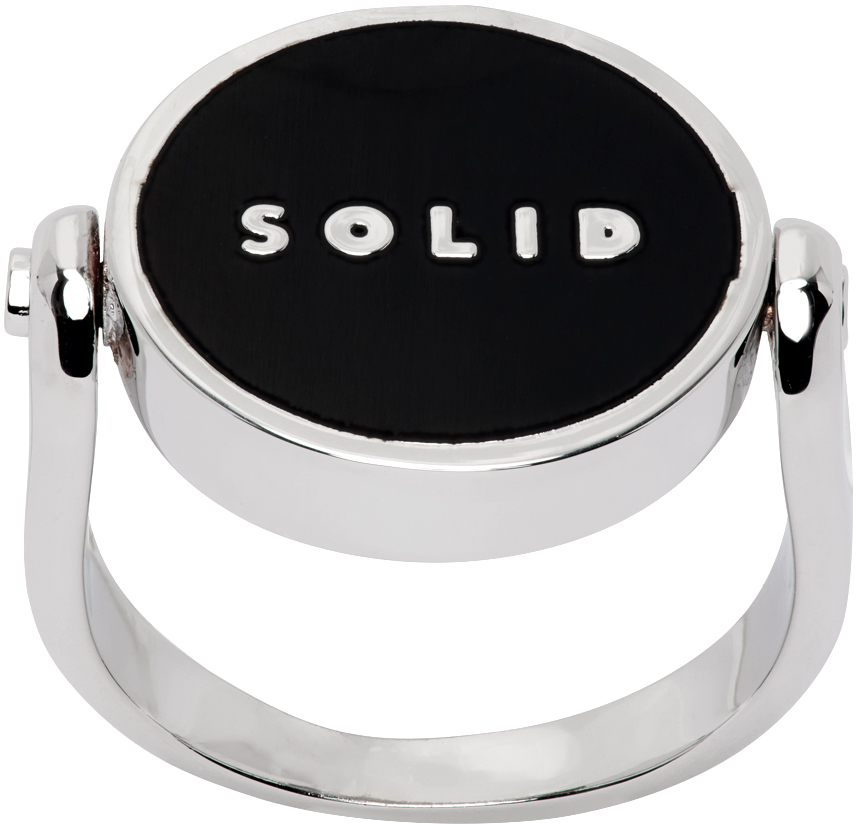 Solid Homme Silver & Black Solid Round Ring In 943b Black