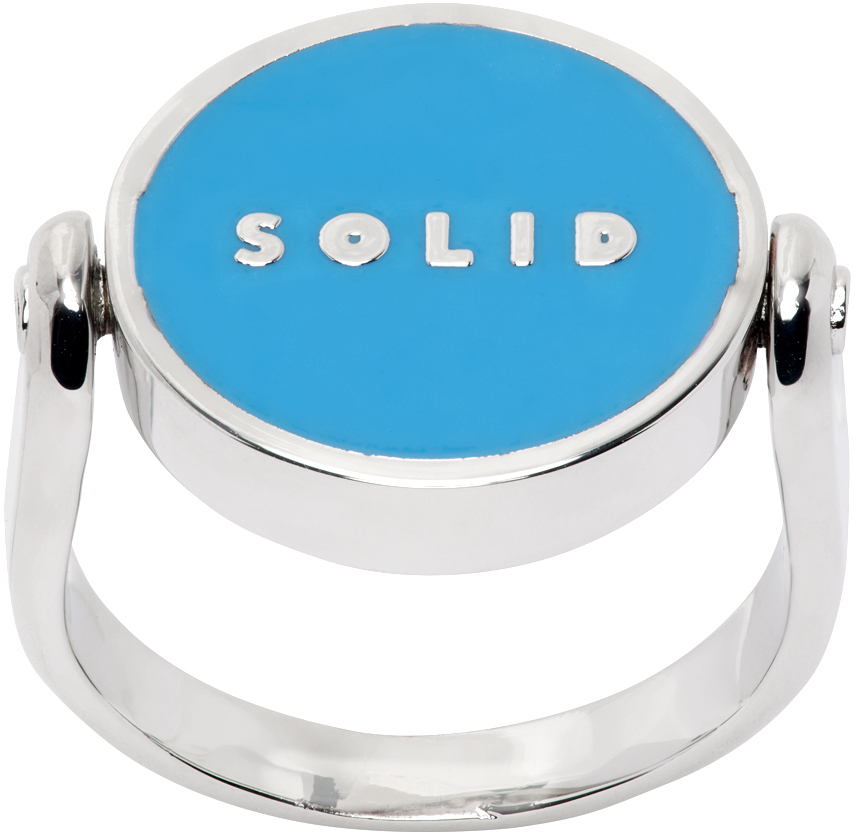 Solid Homme Silver & Blue Solid Round Ring In 944l Blue