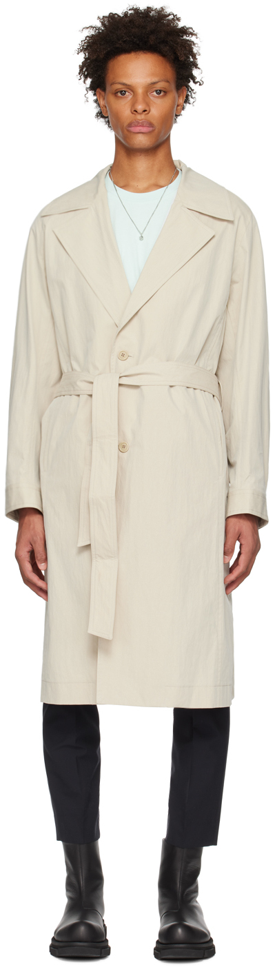 Beige Single-Breasted Trench Coat by Solid Homme on Sale