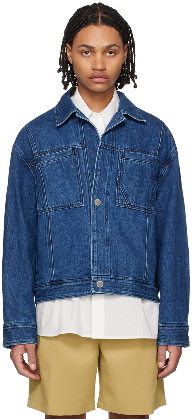 Blue solid deals denim jacket