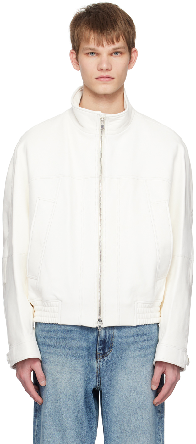 Solid Homme: White Cropped Leather Jacket | SSENSE