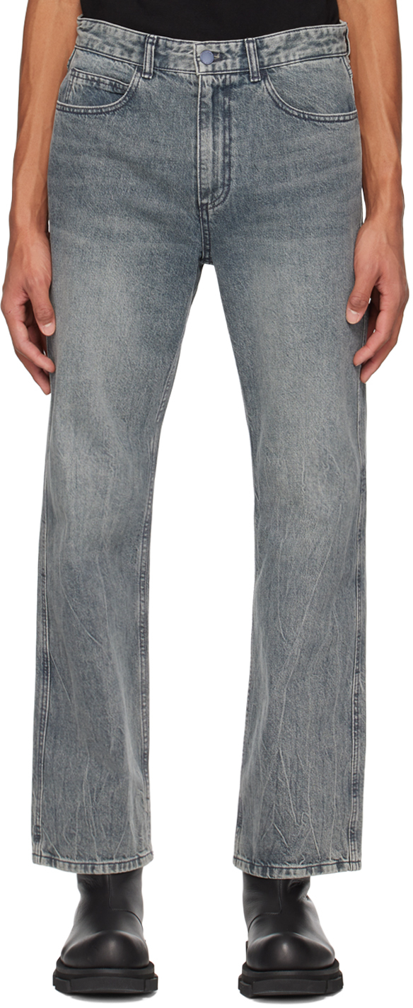 Gray Straight Washed Jeans