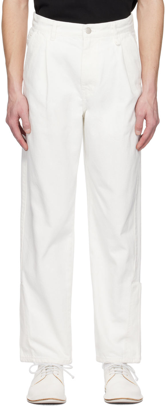 Solid Homme White Semi-wide Jeans In 739w White