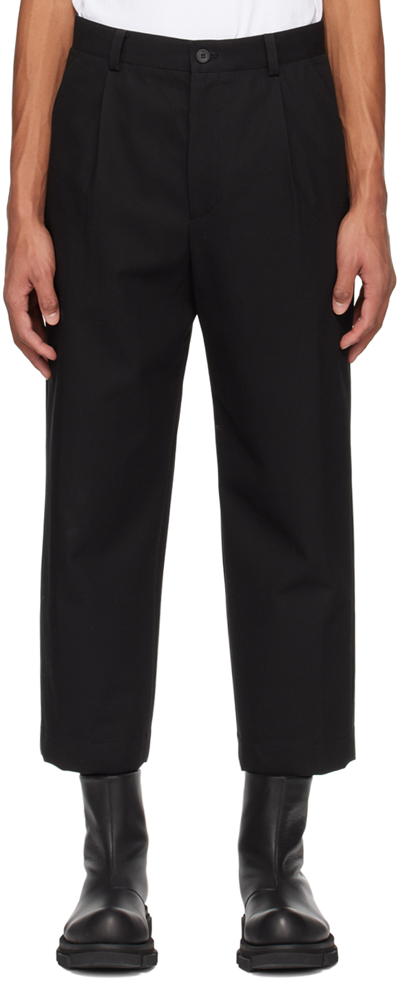 Solid Homme Black Cropped Trousers In 706b Black