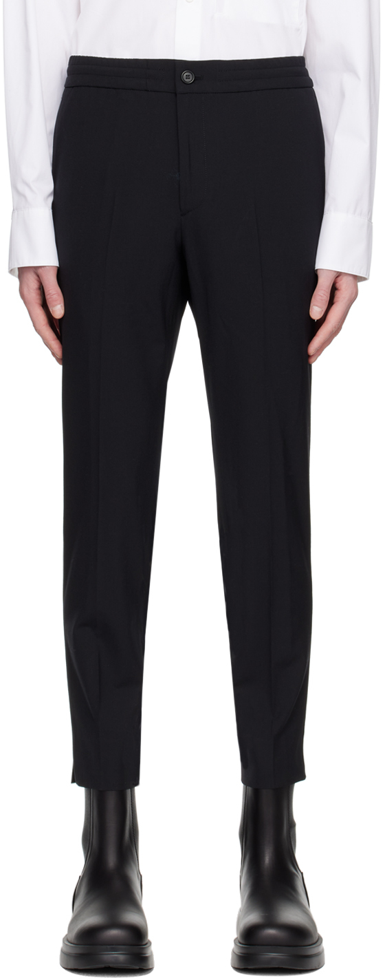 Black Piped Trousers by Solid Homme on Sale