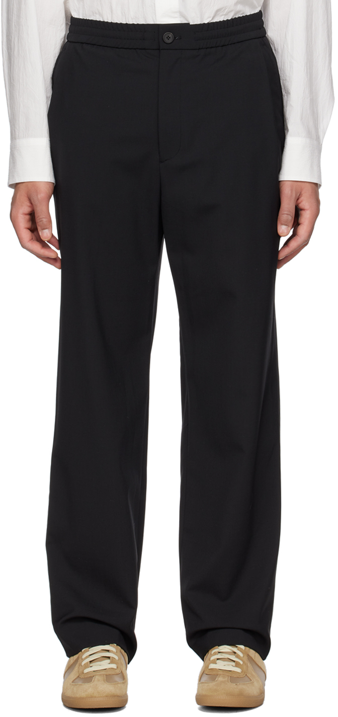 Solid Homme Black Elasticized Waistband Trousers In 303b Black