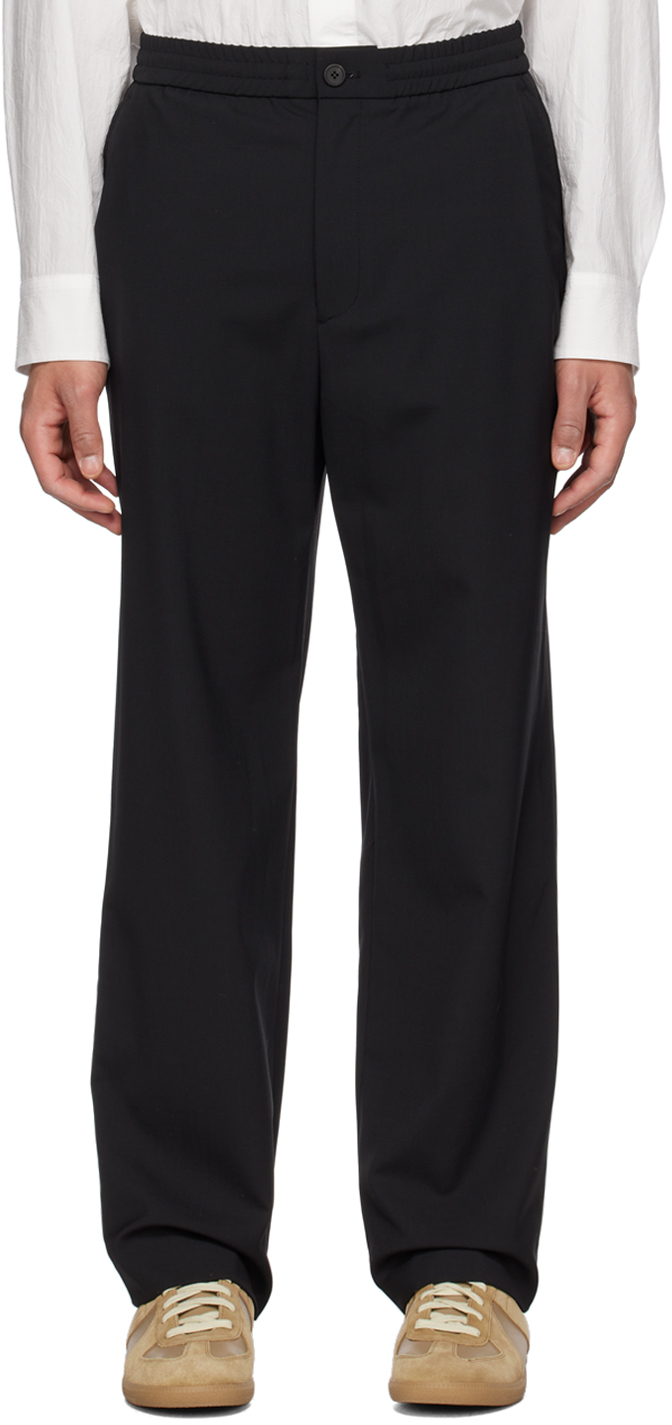 Pantalon noir à taille élastique Solid Homme en solde