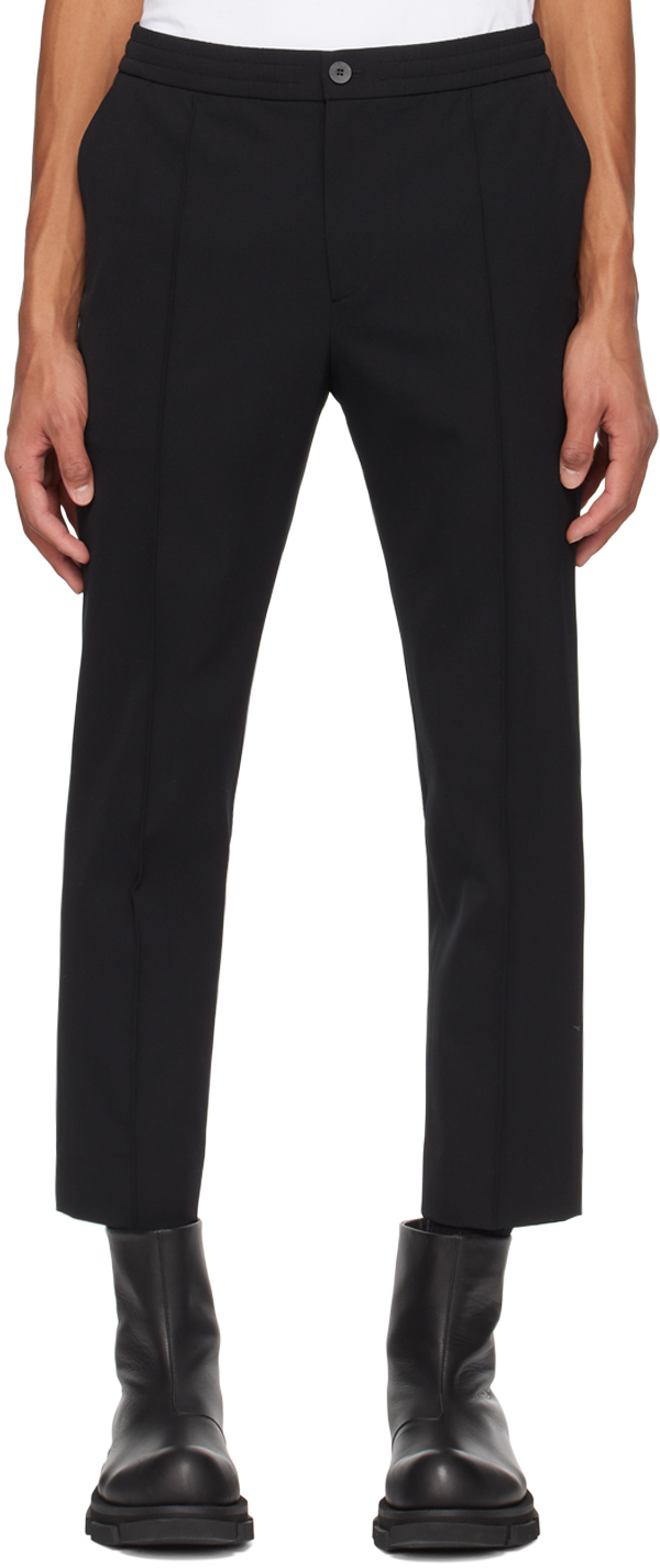 Solid Homme Black Drawstring Trousers In 653b Black