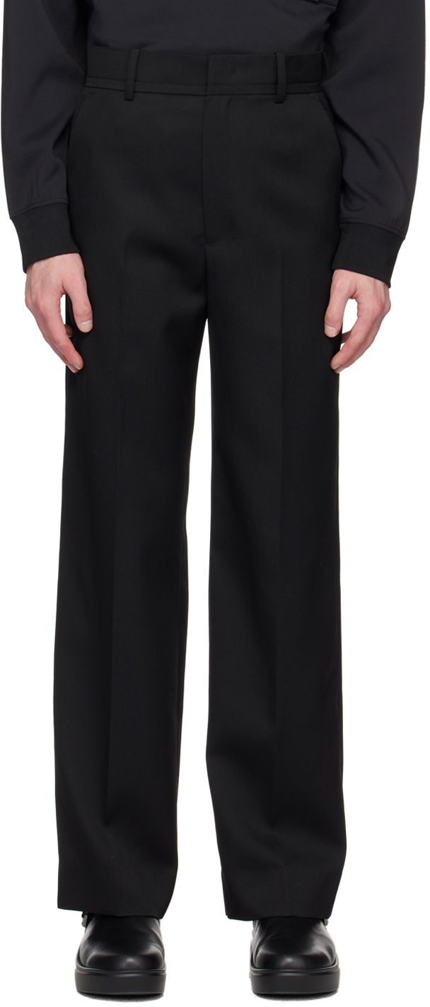 Black Straight Trousers by Solid Homme on Sale