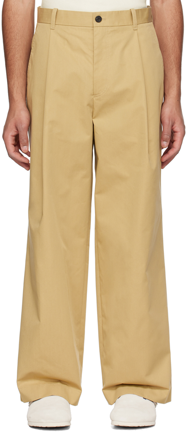 Solid Homme: Beige Tucked Trousers | SSENSE