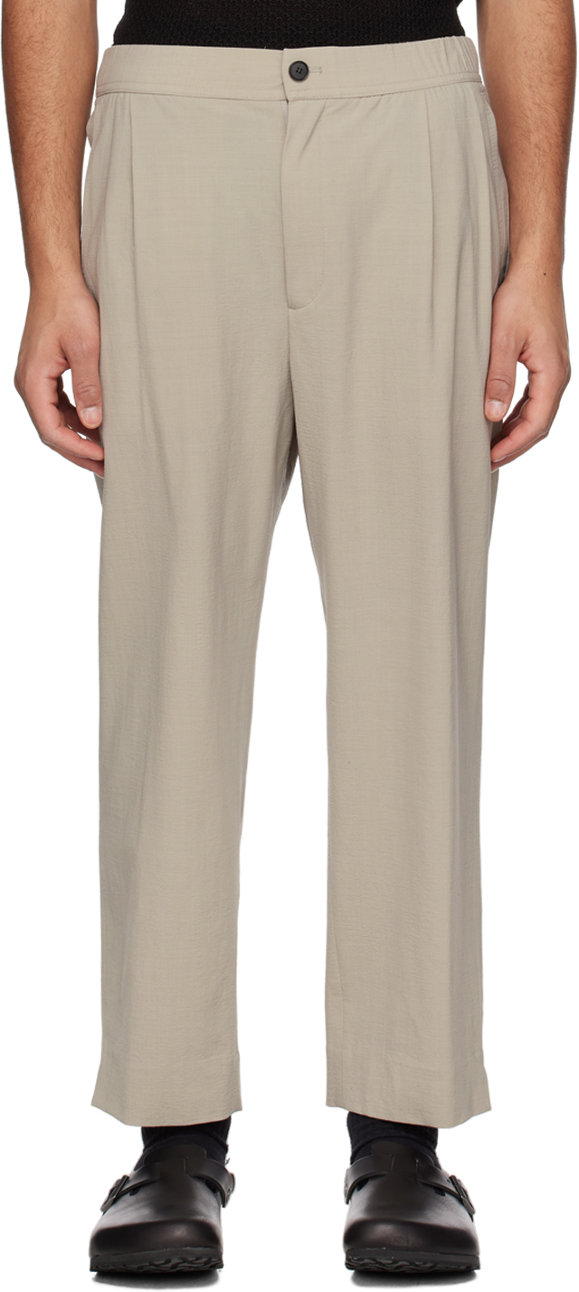 Beige Cropped Tapered Trousers