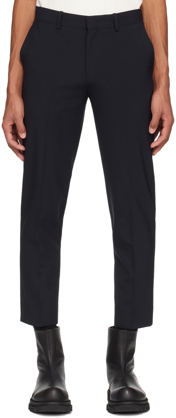 Solid Homme: Navy Straight Trousers | SSENSE