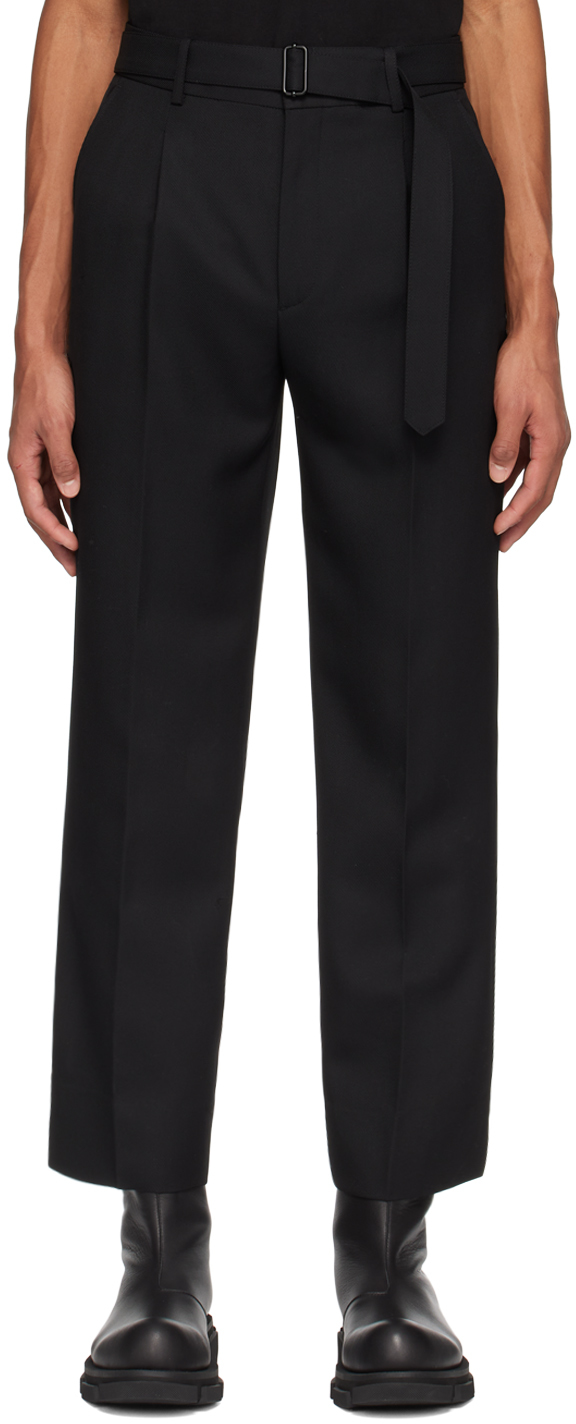 Solid Homme Black Belted Trousers In 306b Black