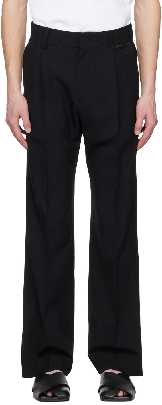 Black Straight Trousers by Solid Homme on Sale