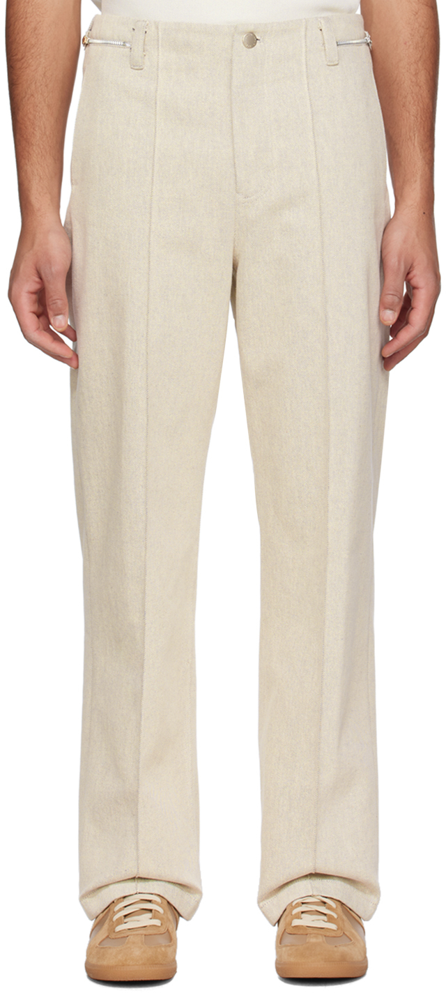 Solid Homme Off-white Zip Tab Trousers In 740i Ivory
