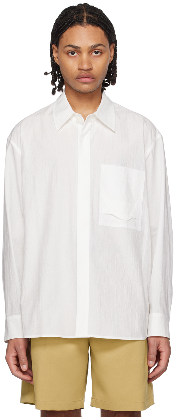 Solid Homme: White Hidden Button Shirt | SSENSE Canada