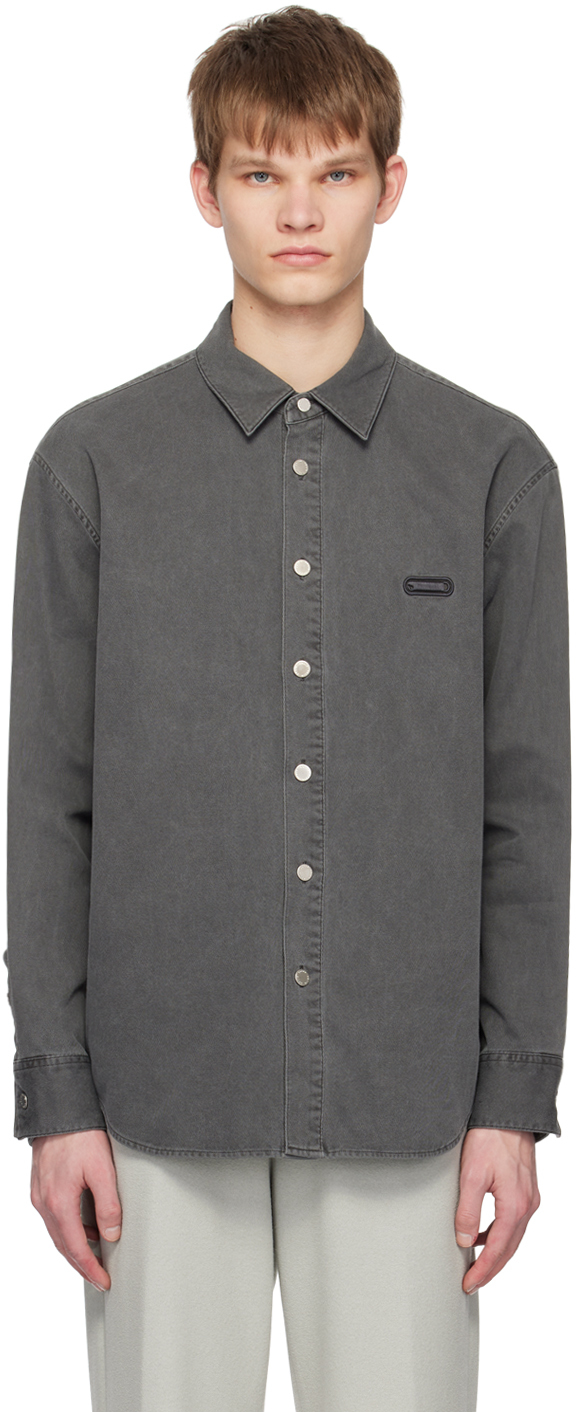 Gray Embroidered Denim Shirt by Solid Homme on Sale