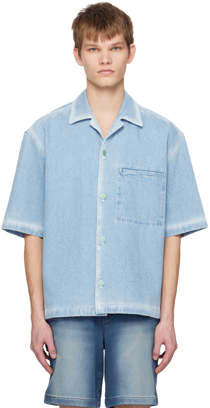 Solid Homme: Blue Faded Denim Shirt | SSENSE