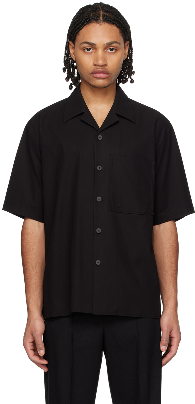 Solid Homme Black Open Collar Shirt In 435b Black | ModeSens
