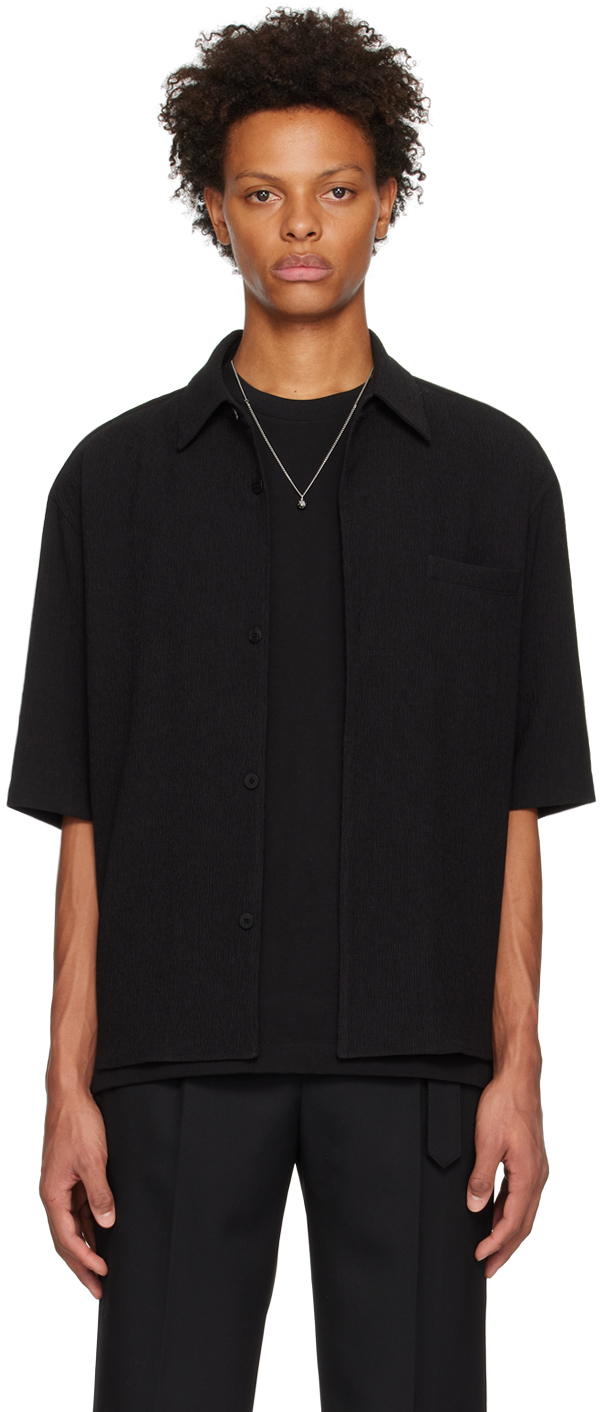 Solid Homme Black Spread Collar Shirt In 437b Black
