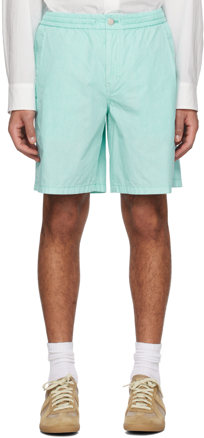 Solid Homme Blue Pleated Shorts In 404m Mint